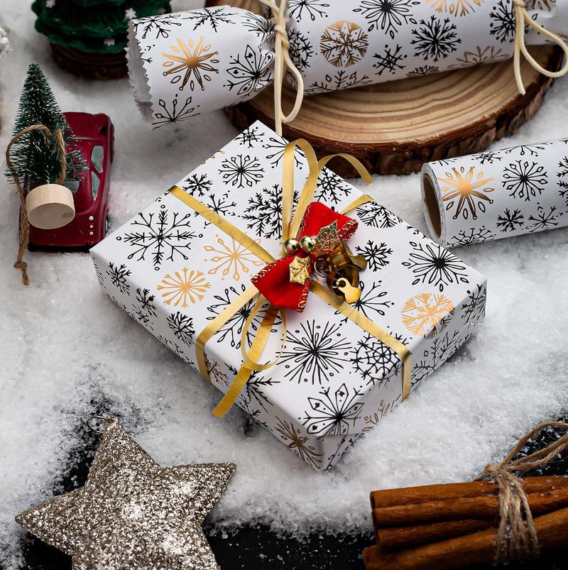 MAYPLUSS Christmas Gift Wrapping Paper Roll - 17 Inch X 33 Feet - Minimalistic Elegant Snowflake Flurry with Gold Design Winter Holiday Gift Wrap Sheet for Party, DIY Crafts & Festive Decoration - Image 4